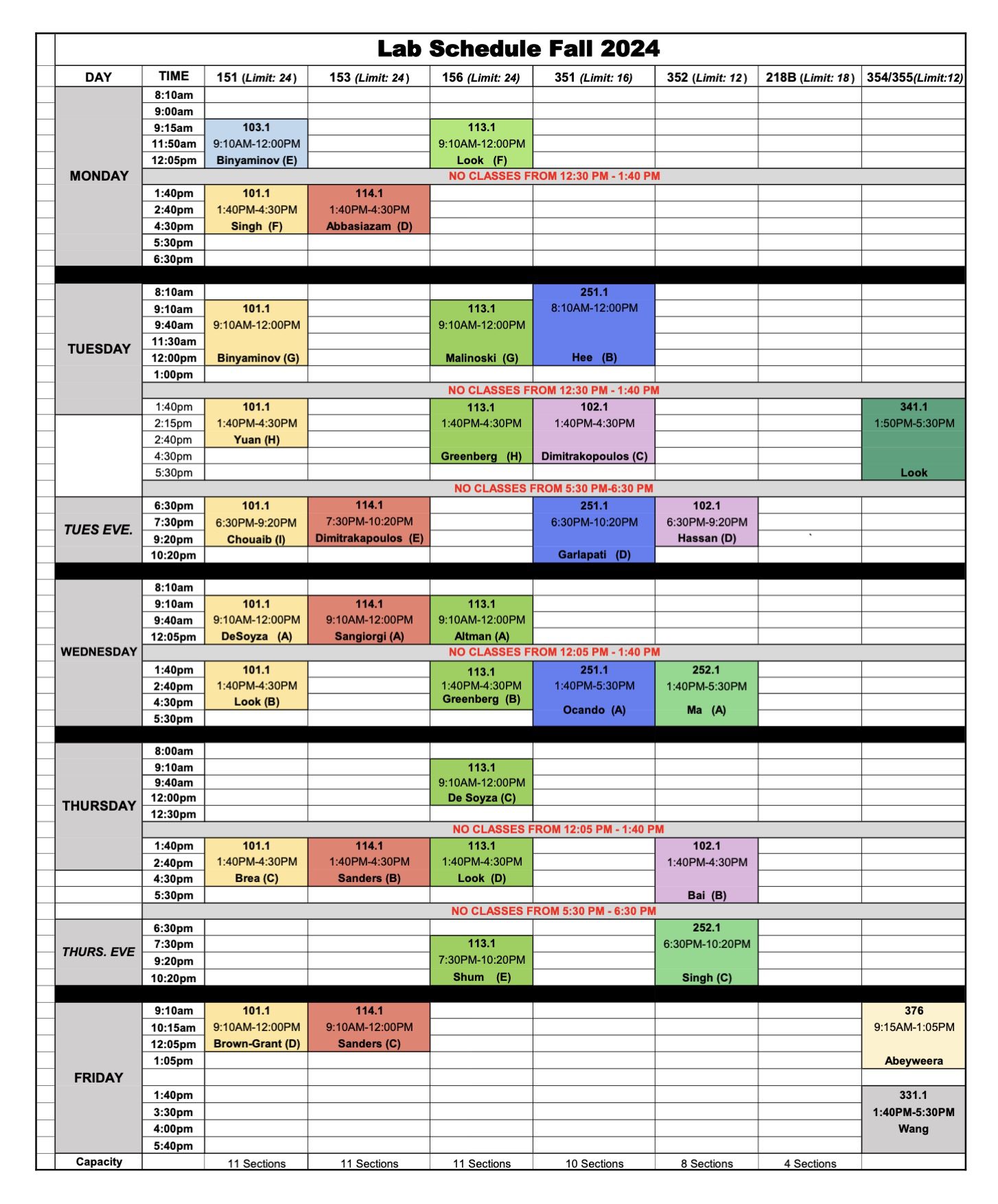 Fall 2024 Lab Schedule