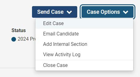 Screenshot of Case Options menu.