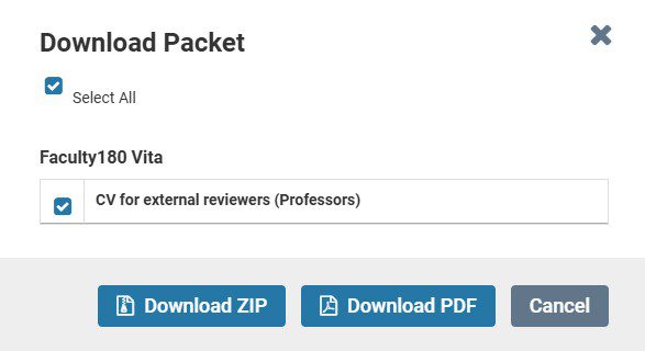 Screenshot of Download Packet options.