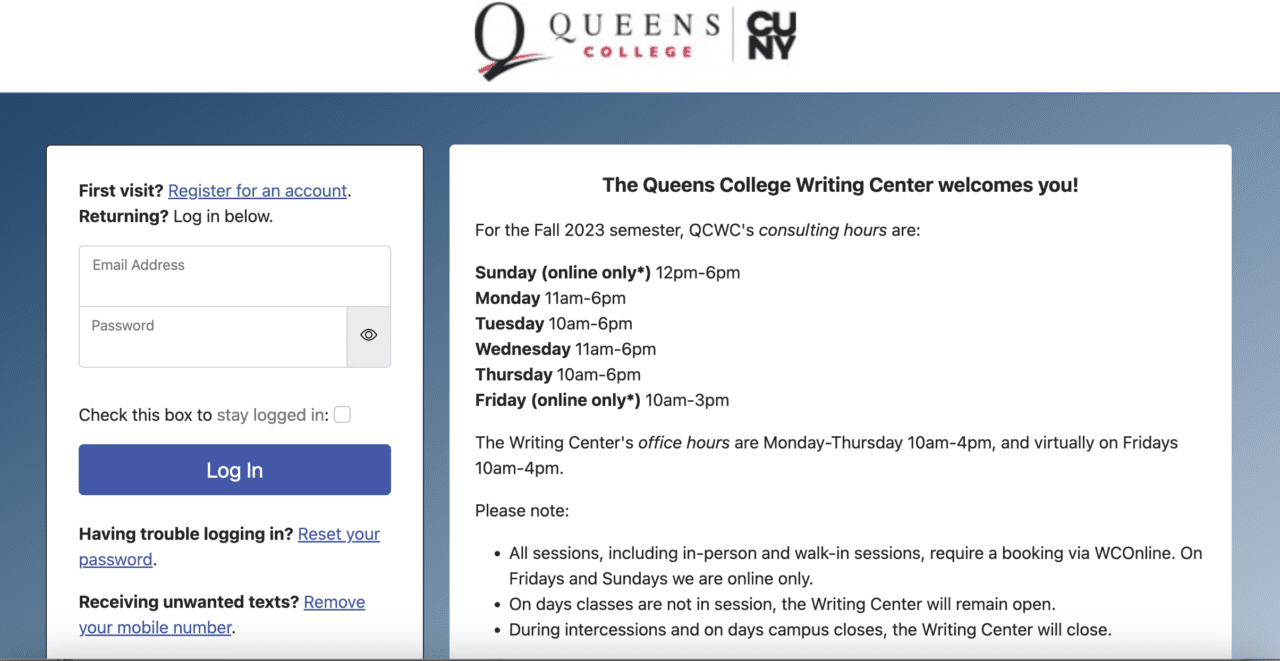 How to Create an Appointment Writing Center Queens College, CUNY