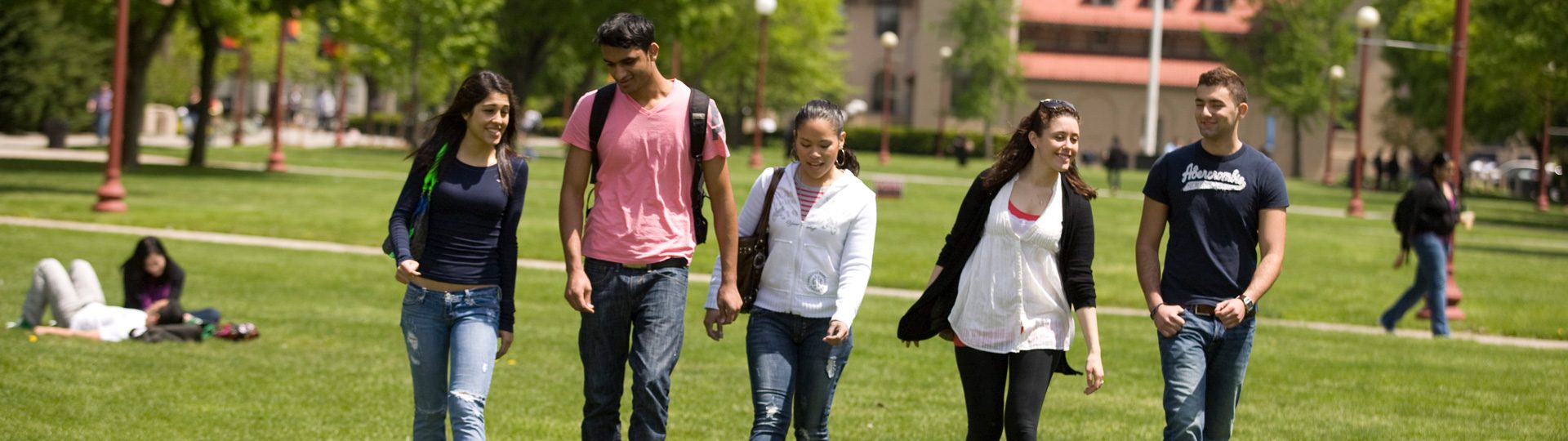 Students walking on the quad